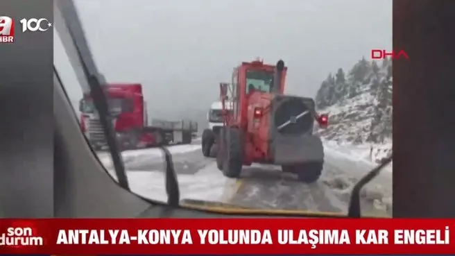 Antalya - Konya yolunda ulaşıma kar engeli