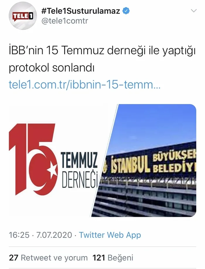İBB 15 Temmuz Derneği ile arasında yapılan protokolü iptal ettiğini ilk olarak Independent Türkçe’ye bildirdi