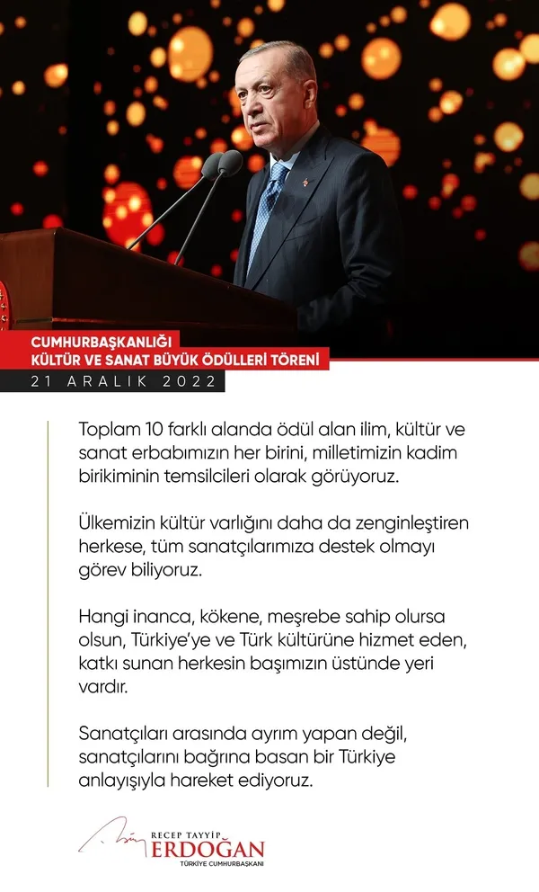 Başkan Recep Tayyip Erdoğan: Türkiye Yüzyılı sanatın ve sanatçılarımızın yüzyılı olacak
