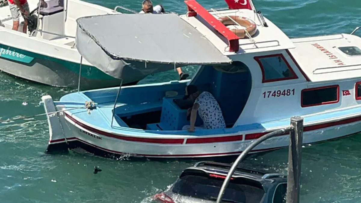 Elektrik direğine çarpan otomobil denize düştü