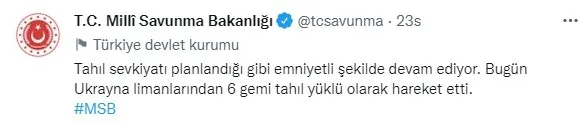 MSB: Tahıl sevkiyatı için 9 gemi hareket etti