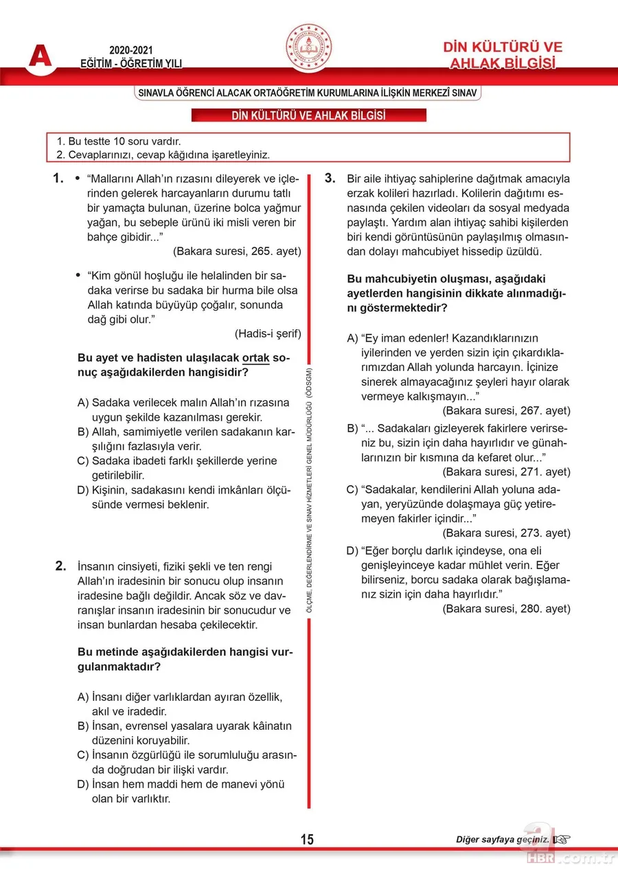 meb.gov.tr: LGS 2021 soruları ve cevapları burada! Sözel ve sayısal LGS soru kitapçığı ve cevap anahtarı tam liste 18