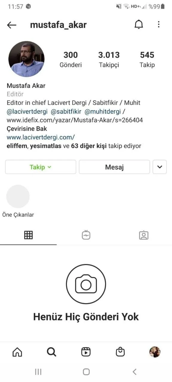 Instagram’dan Lacivert Dergi Genel Yayın Yönetmeni Mustafa Akar’a skandal İsrail sansürü!