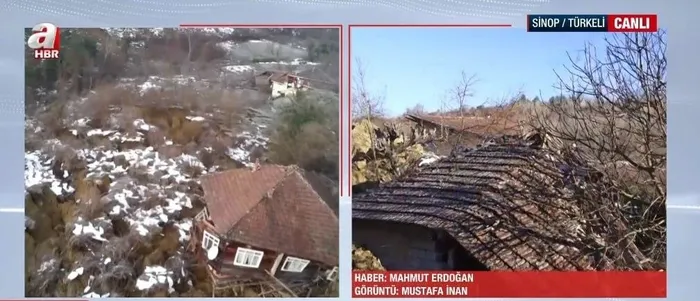 A Haber Sinop'ta meydana gelen heyelan bölgesinden detayları aktardı (Ekran görüntüsü)