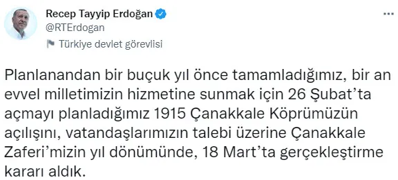 Son dakika: Başkan Erdoğan'dan 1915 Çanakkale Köprüsü'nün açılış tarihi hakkında açıklama! İşte yeni tarih - 2