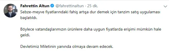 Fahrettin Altun’dan tanzim satış açıklaması