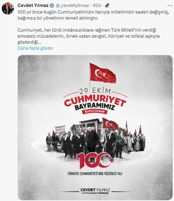Başkan Erdoğan’dan Cumhuriyetin 100’üncü yıl dönümü mesajı: Canıgönülden tebrik ediyorum