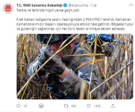 Son dakika: MSB duyurdu: Fırat Kalkanı bölgesinde 2 terörist etkisiz hale getirildi - 1