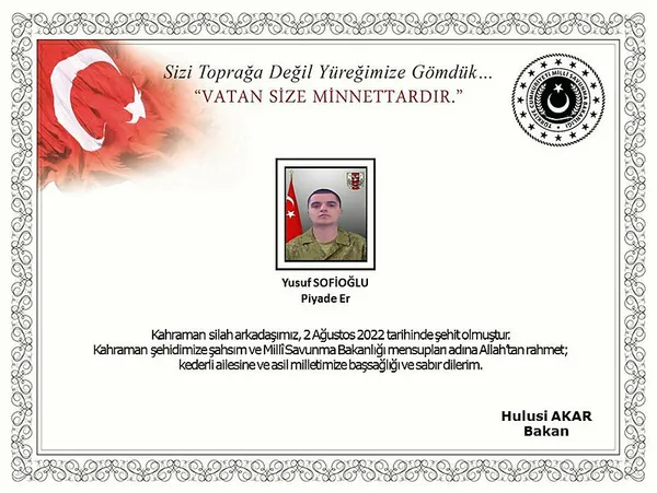 Son dakika: Başkan Erdoğan, şehit asker Yusuf Sofioğlu’nun ailesine taziye mesajı gönderdi