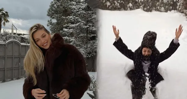 Ünlülerin kar sevinci: Yasemin Şefkatli’nin ikizleri doyasıya eğlendi