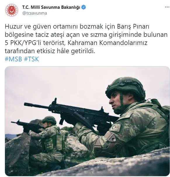 Son dakika: Mehmetçik taciz ateşi açan 5 teröristi etkisiz hale getirdi - 1