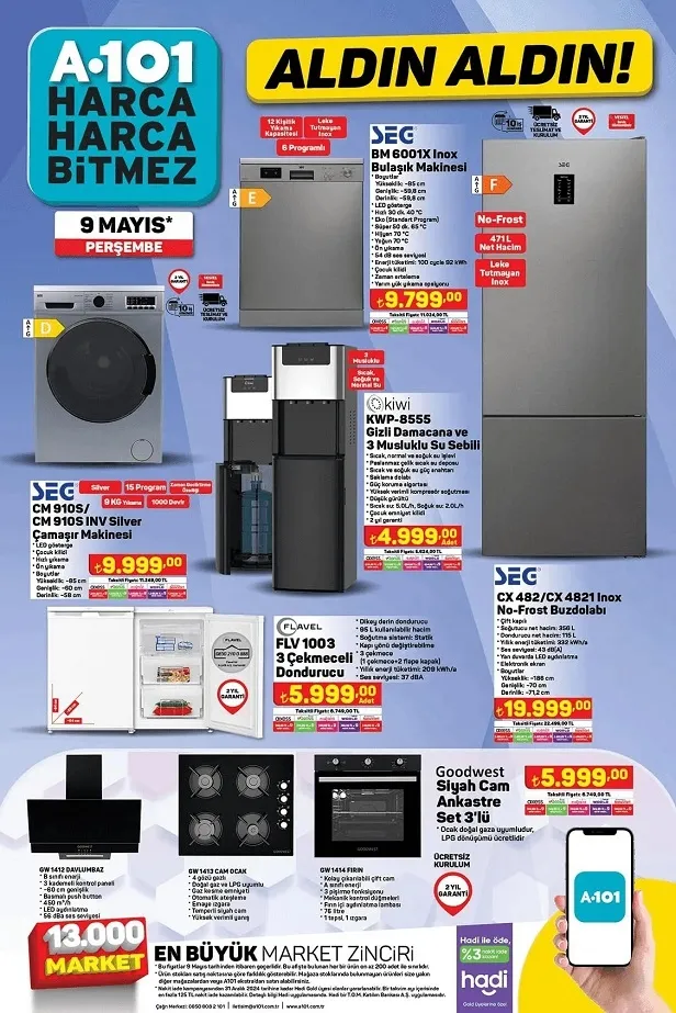 A101 13 Mayıs aktüel kataloğu yayınladı! A101’e uygun fiyata 3 musluklu su sebili, dikiş makinesi, hamur makinesi, halı yıkama makinesi satışta