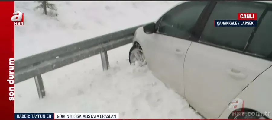 Çanakkale'de yoğun kar ve tipi! Buz pistine dönen yolda zorlu yayın... A Haber muhabiri Tayfun Er son durumu aktardı 8