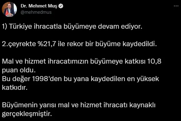 Son dakika: Ticaret Bakanı Mehmet Muş’tan büyüme açıklaması! 1998’den bu yana...