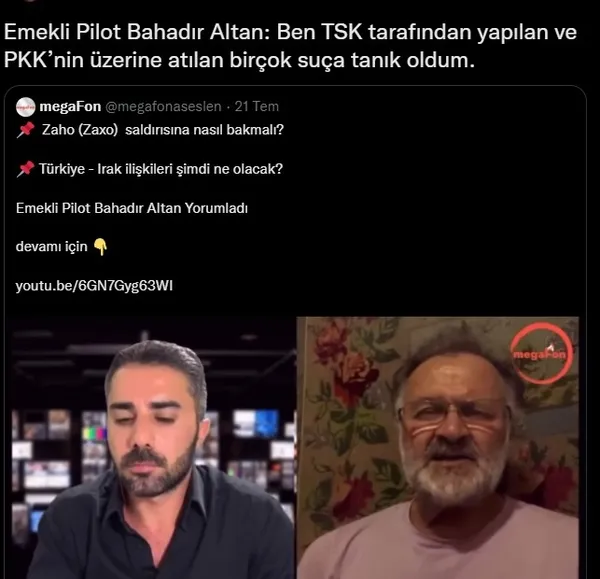 Eski savaş pilotu Bahadır Altan’dan hadsiz sözler: PKK kanalında Türkiye’yi ’işgalcilikle’ suçladı