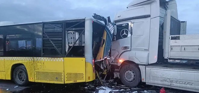 Son dakika: İstanbul’da feci kaza! TIR yol bakım aracı ve İETT otobüsüne çarptı