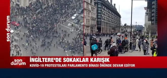 İngilizler Covid-19 yasaklarına karşı ayaklandı! Gözaltılar var | Detayları A Haber muhabiri canlı yayında aktardı