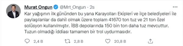 Kara karşı İstanbul’da önlem almayan İBB’nin Sözcüsü Murat Ongun vatandaşları trollükle suçladı