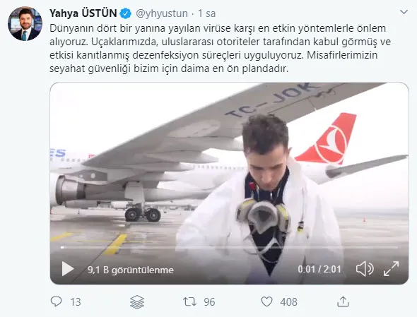 THY’den koronavirüs önlemi! Yahya Üstün çalışmaların görüntüleri paylaştı