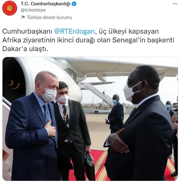 Son dakika: Başkan Erdoğan Senegal Cumhurbaşkanı Macky Sall tarafından karşılandı