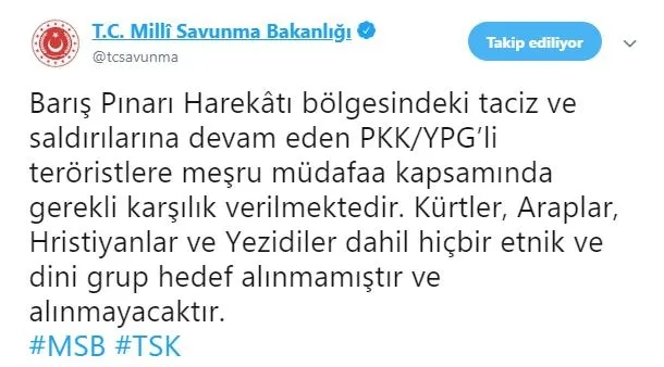 Milli Savunma Bakanlığı’ndan flaş açıklama