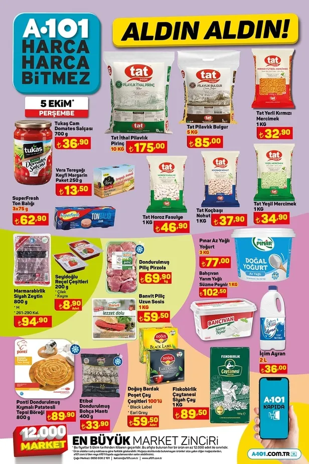 10 Ekim A101 aktüel ürünler kataloğu yayınladı! A101’de 192 TL’ye tereyağı, 90 TL’ye beyaz peynir, 21 TL’ye Kireç Çözücü, 57 TL’ye un 34.50 TL’ye kuru fasulye satılıyor