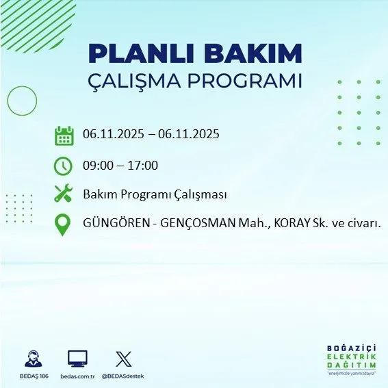 6 Kasım İstanbul’da 9 saatlik kesinti: İstanbul'da hangi ilçelerde elektrik kesilecek? Mahalleniz listede mi? İstanbul’da 9 saatlik kesinti: Hangi ilçelerde elektrikler kesilecek?