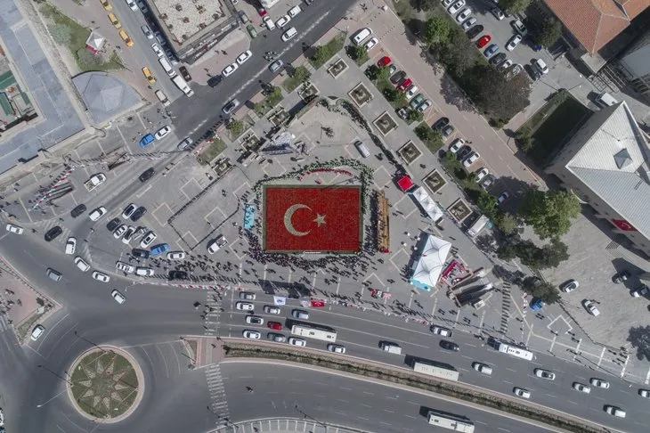 Dünyanın en büyük Türk bayrağı temalı lale peyzajı Rekorlar Kitabı’na girdi