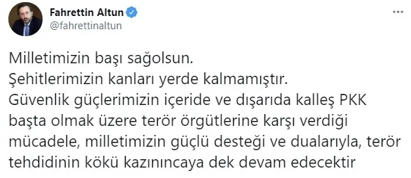 İletişim Başkanı Fahrettin Altun'dan baş sağlığı mesajı - 1