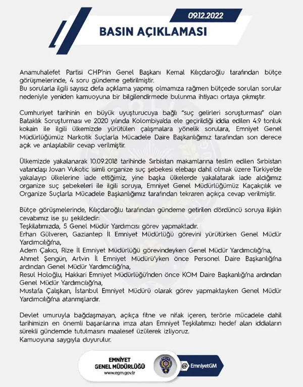 Emniyet Genel Müdürlüğü’nden CHP’li Kemal Kılıçdaroğlu’nun sorusuna cevap! Maalesef üzülerek izliyoruz
