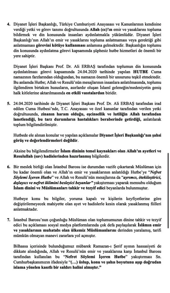 Diyanet İşleri Başkanı Ali Erbaş ve İslam dinini hedef alan İstanbul Barosu hakkında suç duyurusu - 1