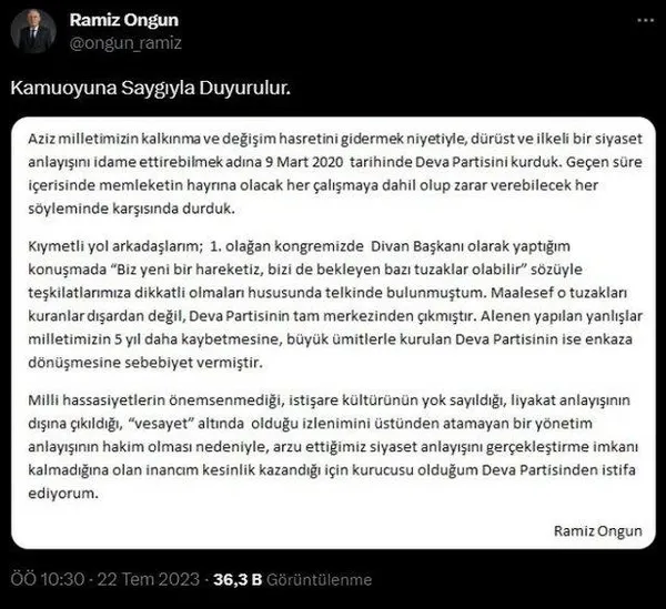 devada-ust-duzey-istifa-ramiz-ongun-gorevi-birakti-ali-babacana-salladi-parti-vesayet-altinda-1690022267870.jpeg DEVA'da üst düzey istifa! Ramiz Ongun görevi bıraktı Ali Babacan'a salladı: Parti vesayet altında - 1