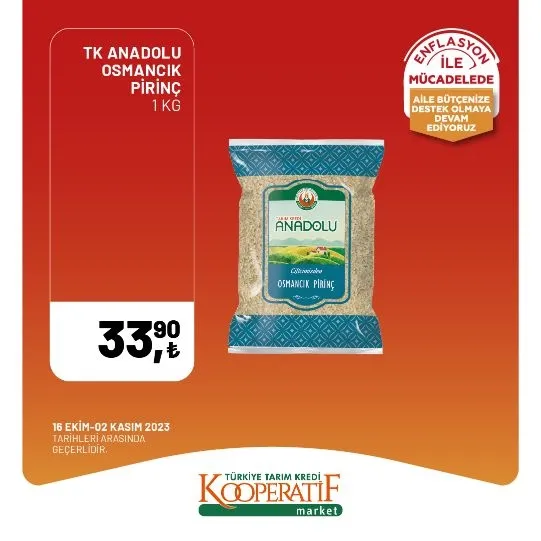 Tarım Kredi Market 30 Ekim indirim kataloğu! Kuru Soğan 5,90 TL, Salatalık 9,75 TL, Limon 10,90 TL, Yerli muz 28,90 TL, Mandalina 12,50 TL satışta…