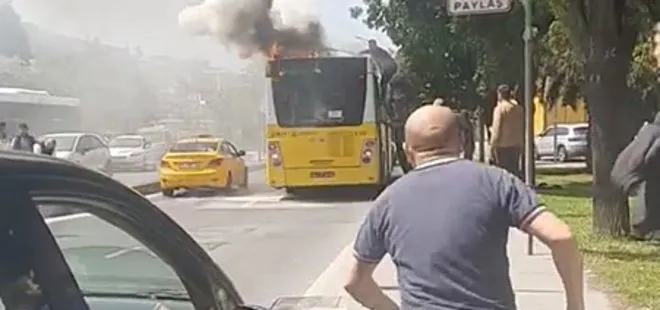 Kağıthane’de İETT otobüsü cayır cayır yandı! Tüpünü alan vatandaş koşarak söndürdü...