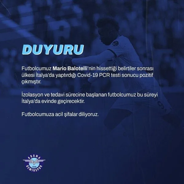 Mario Balotelli’nin koronavirüs testi pozitif çıktı! Adana Demirspor’dan son dakika açıklaması