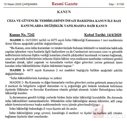 Başkan Erdoğan imzaladı infaz düzenlemesi yürürlüğe girdi 2