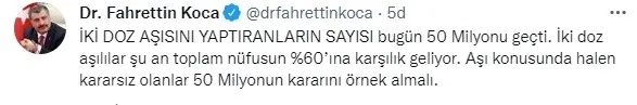 İki doz aşısını yaptıranların sayısı ne kadar oldu? Bakan Koca duyurdu - 1