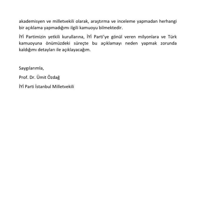 İYİ Parti’deki FETÖ kriziyle ilgili Ümit Özdağ’dan açıklama