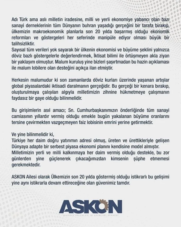 Son dakika: ASKON'dan yeni ekonomi modeline tam destek! TÜSİAD'a sert tepki: Faiz lobisinin emrini yerine getiriyor - 2