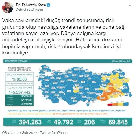 Son dakika: Sağlık Bakanlığı günün vaka ve vefat sayılarını içeren koronavirüs tablosunu açıkladı