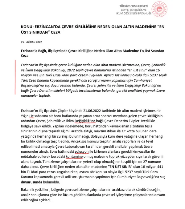 Erzincan'da çevre kirliliğine neden olan altın madenine 'en üst sınırdan' ceza - 4