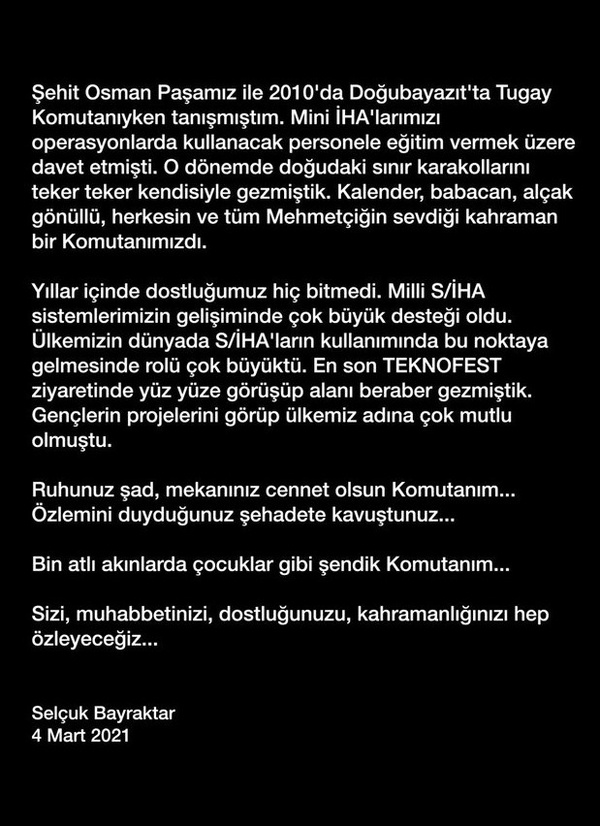 Selçuk Bayraktar Bitlis’te şehit olan Korgeneral Osman Erbaş’ı anlattı! SİHA sistemlerinin gelişimine büyük katkı sağladı