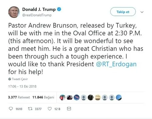 Trump'tan Başkan Erdoğan'a teşekkür - 1