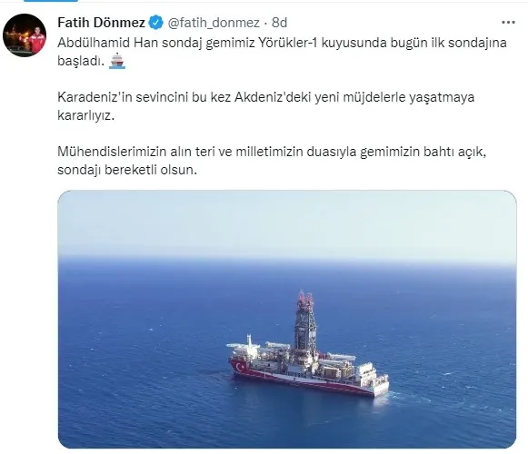 Bakan Fatih Dönmez: Abdülhamid Han Yörükler-1'de sondajına başladı - 2