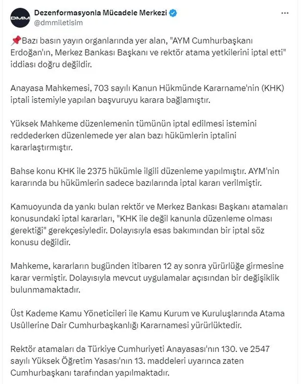 Cumhurbaşkanı Başdanışmanı Mehmet Uçum o iddialara noktayı koydu: AYM Cumhurbaşkanı’nın yetkilerini iptal etmedi