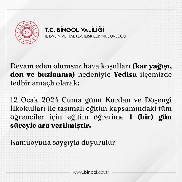 Yarın okullar hangi illerde tatil? 12 Ocak Cuma günü okullar tatil mi son dakika? Hakkari, Şırnak, Ağrı, Bitlis...