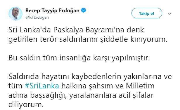 Başkan Erdoğan'dan Sri Lanka mesajı - 1