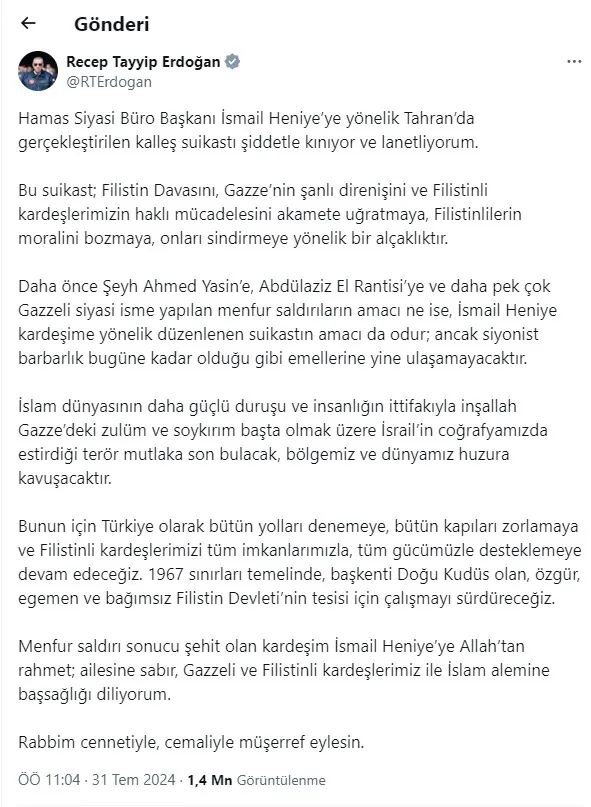 Son dakika | Başkan Erdoğan Haniye'nin ailesi ile görüştü - 2