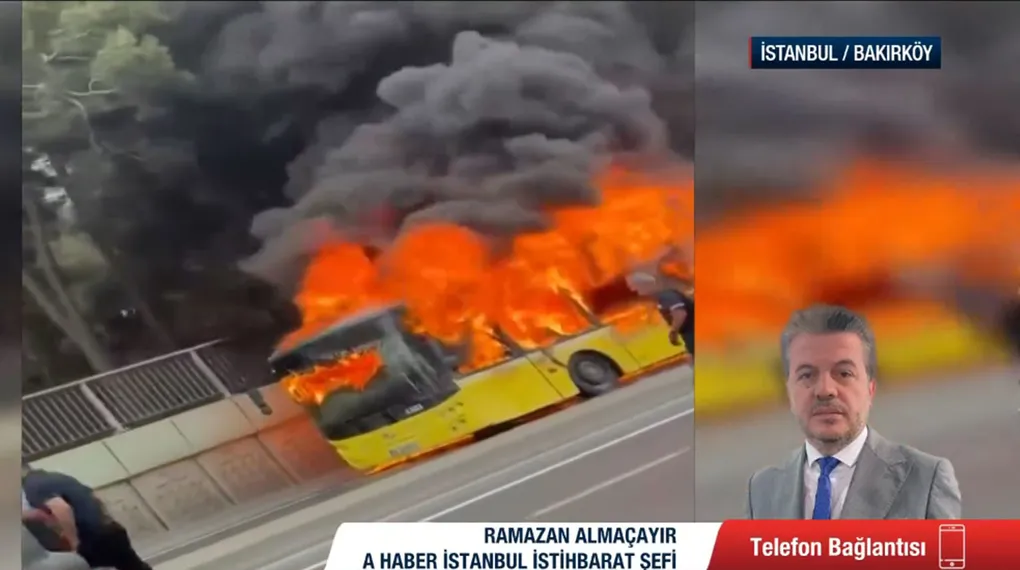 Bakırköy'de İETT otobüsü alev alev yandı!