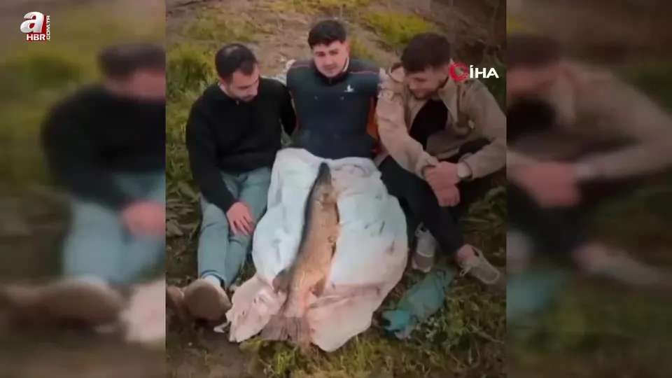 Tuttuğu 14 kiloluk turnayı bebek gibi kucağında salladı